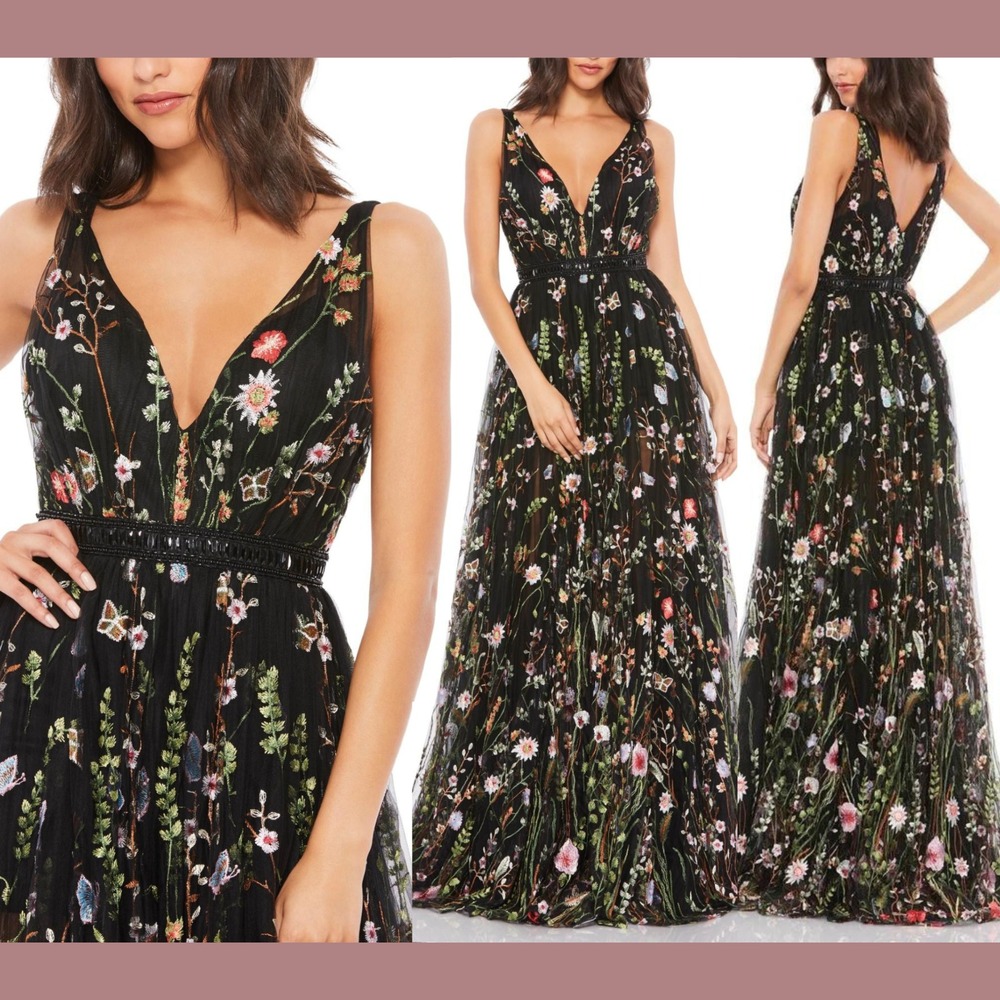 NWT Mac Duggal [ 12 ] 70132‎ Floral Embroidered Sleeveless A Line Gown S1922